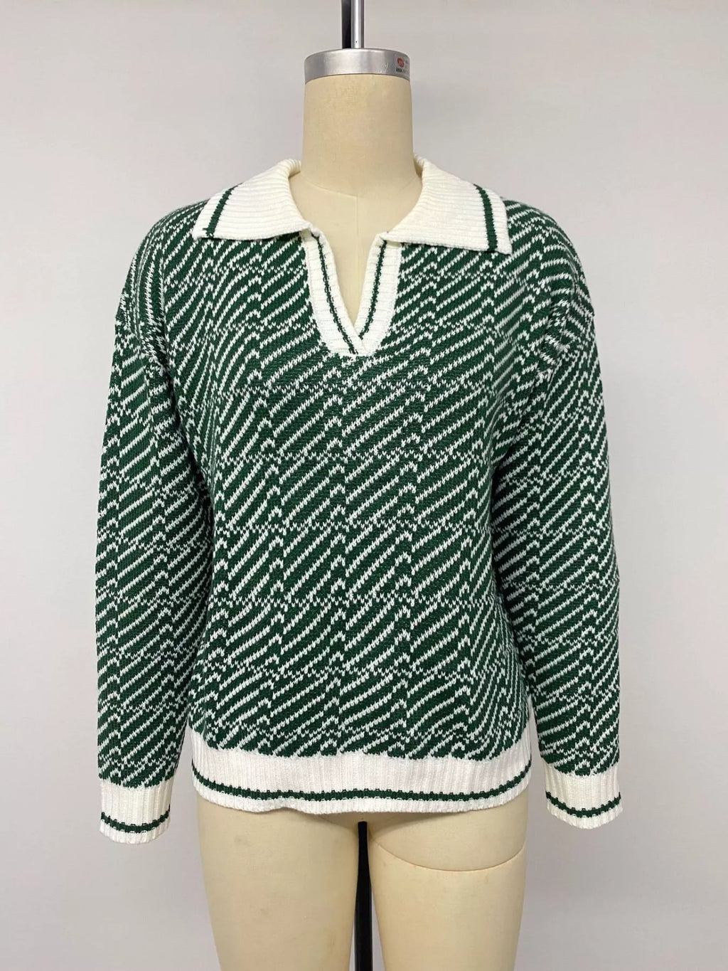 Geometric Patterned Collared Sweater