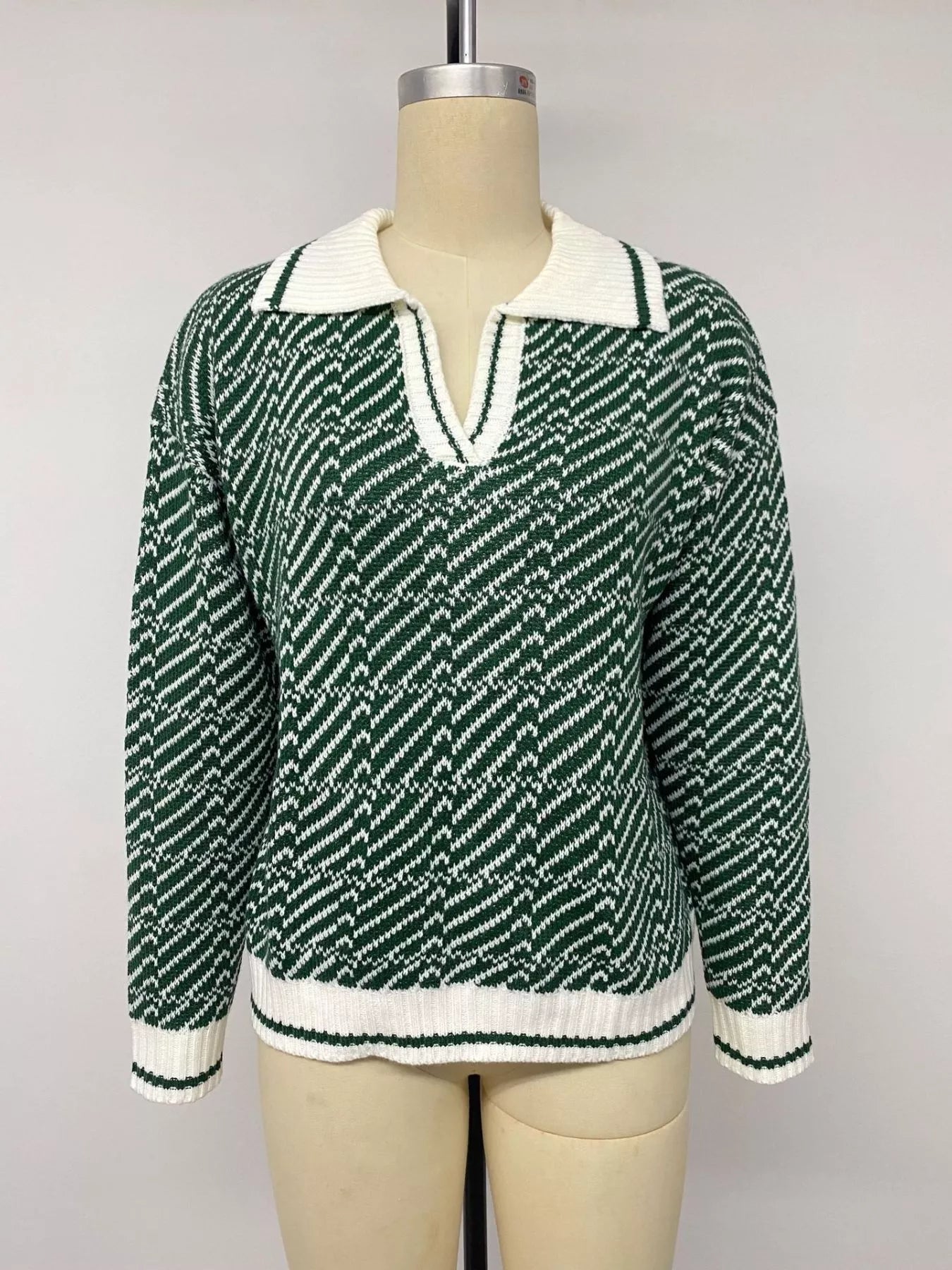 Geometric Patterned Collared Sweater
