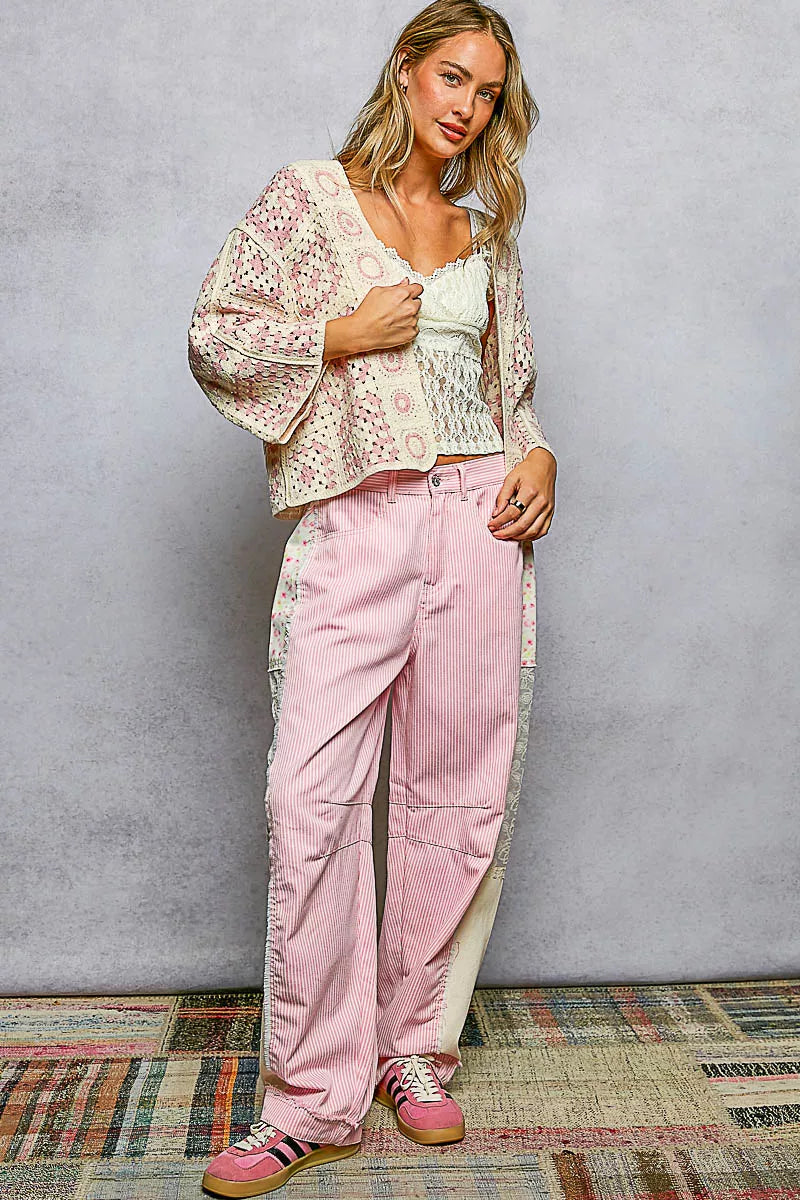 POL Open Front Crochet Cardigan with Granny Square Pattern
