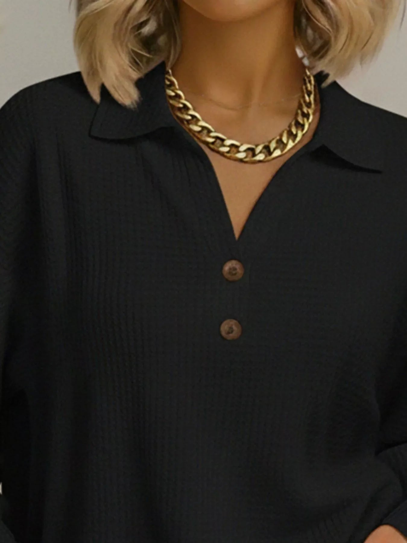 Full Size Textured Knit Decor Button Top Plus Size
