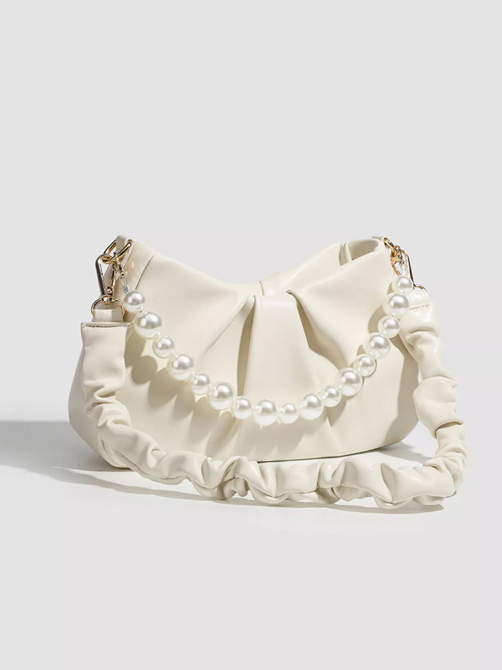 Ruched Handle Pearl Decor Crossbody Bag