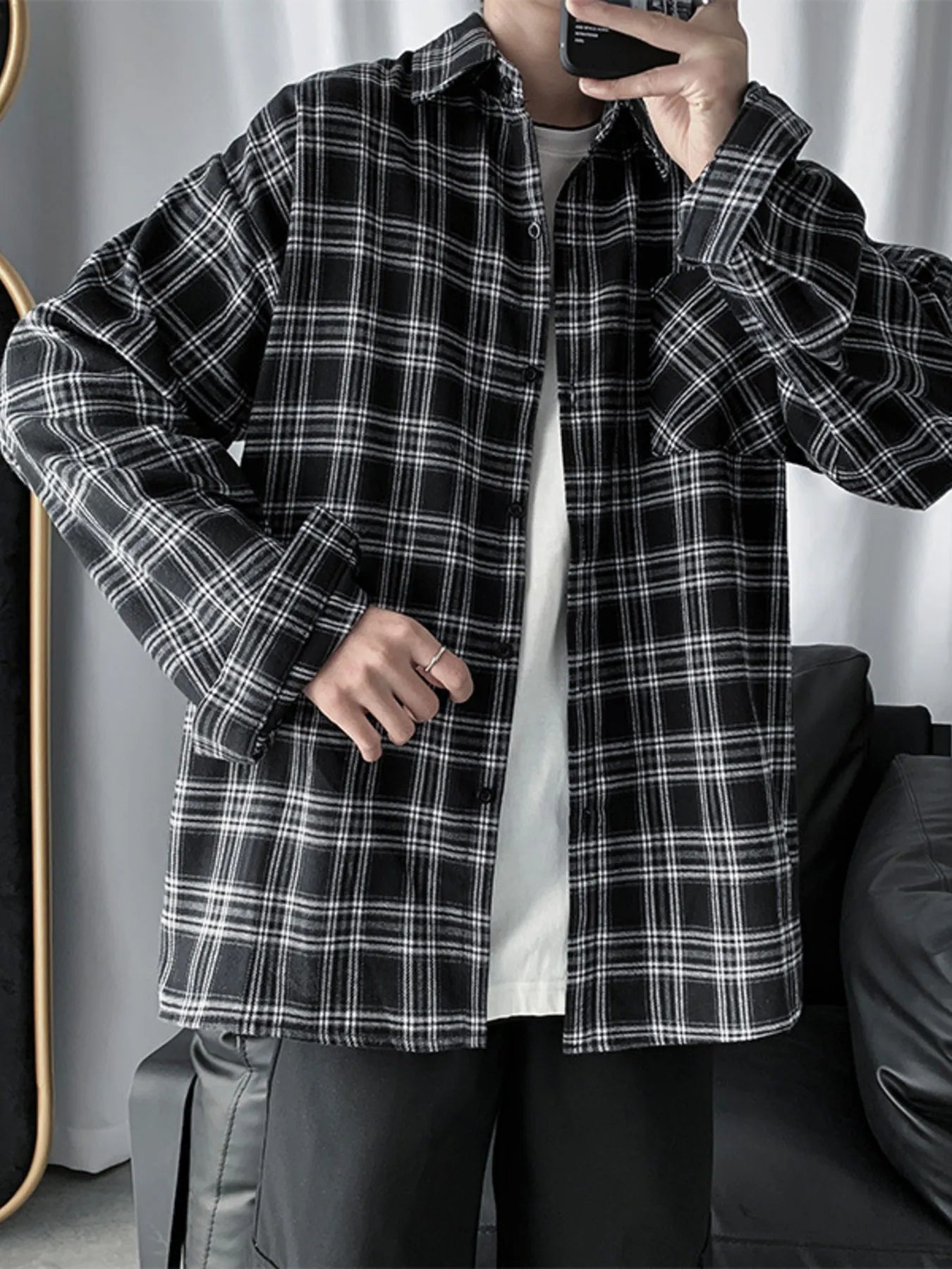 Men's Plaid Button Up Long Sleeve Shirt