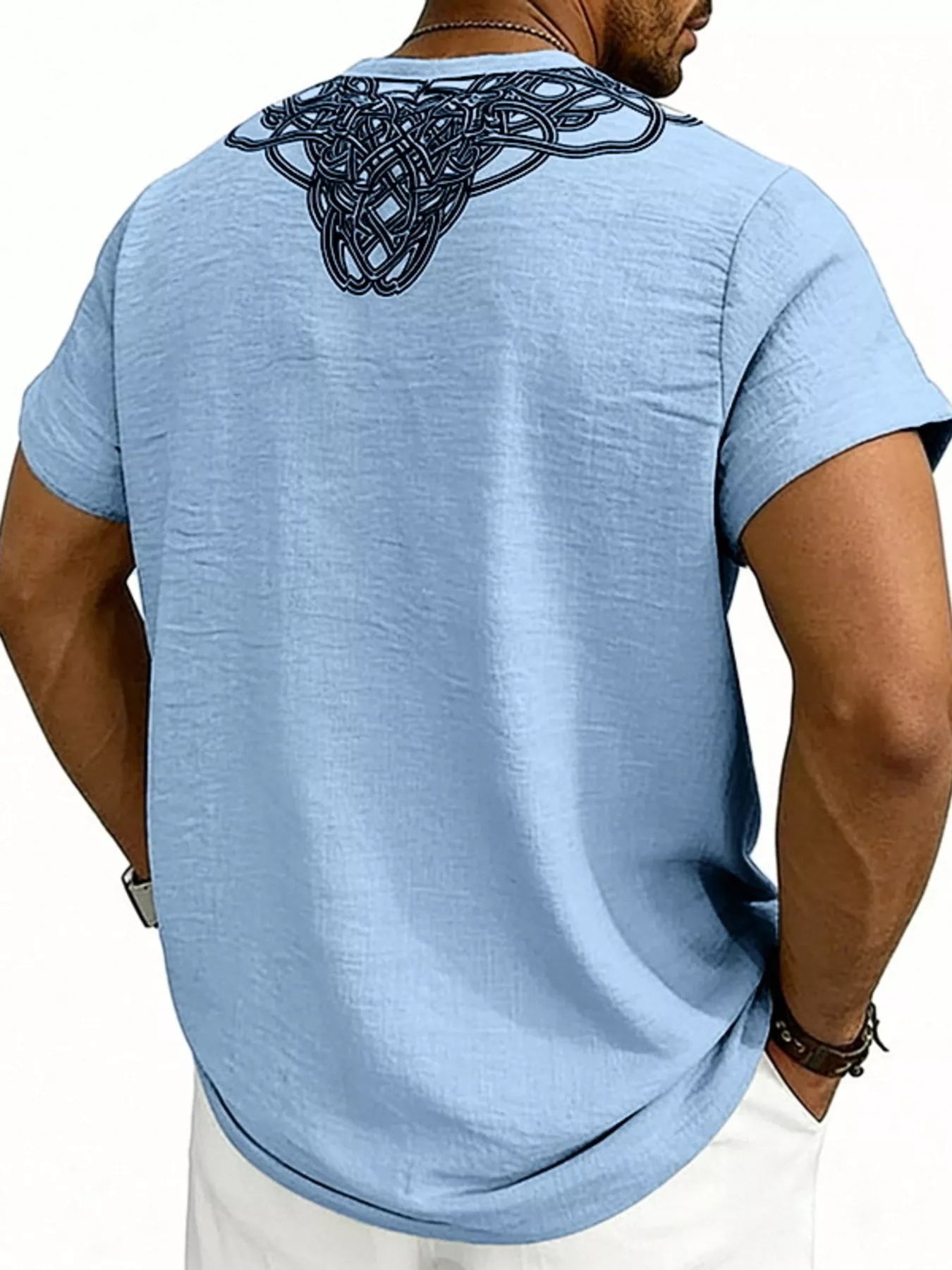 Men's Full Size Notched Printed Short Sleeve Blouse Plus Size