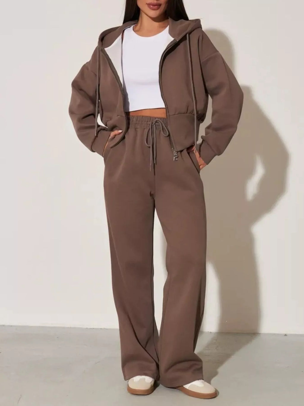 Zip-Up Hoodie and Wide-Leg Pants Set