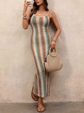 Striped Scoop Neck Bodycon Midi Dress