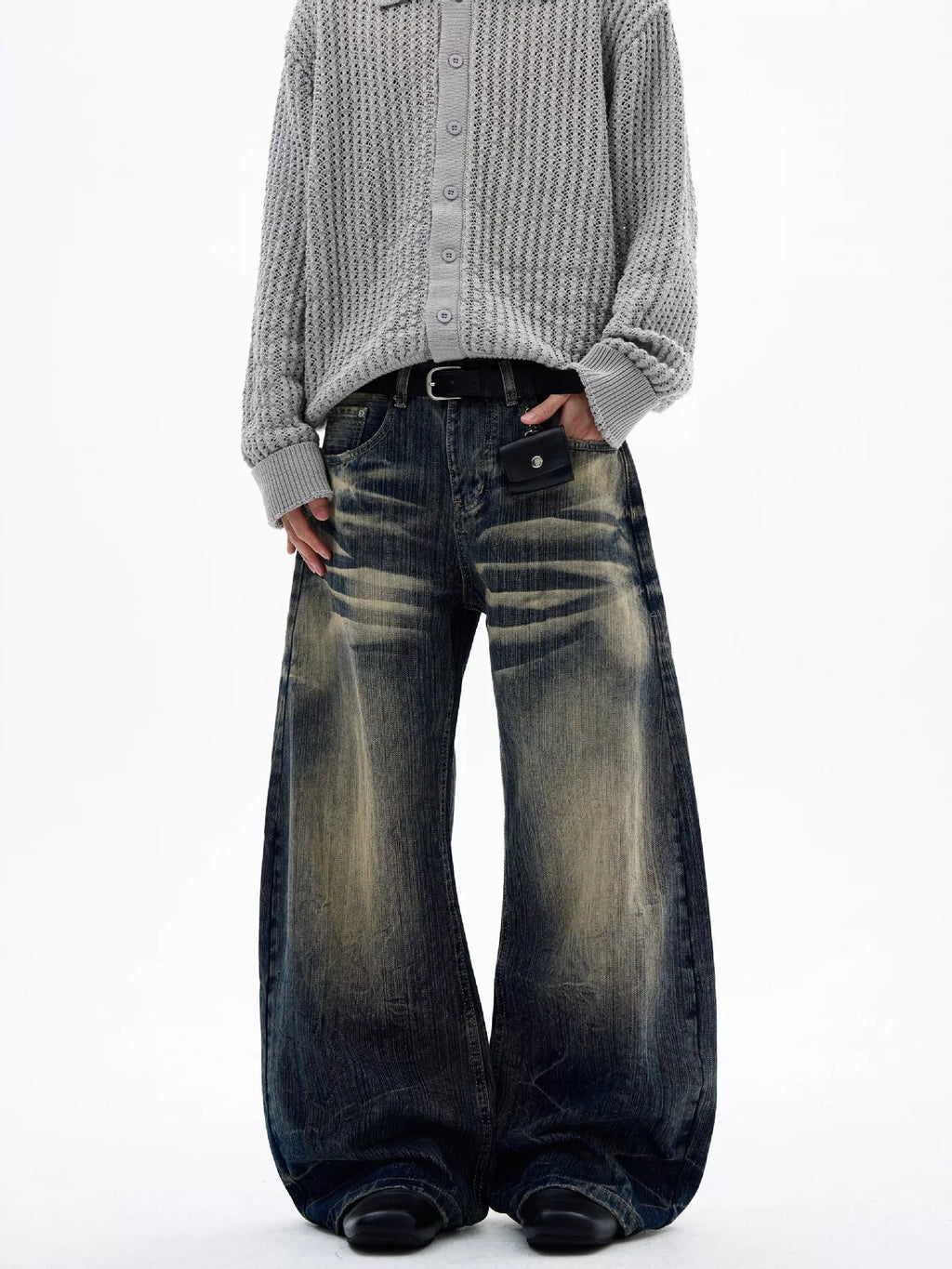 Men's Full Size Vintage Wash Wide Leg Jeans Plus Size