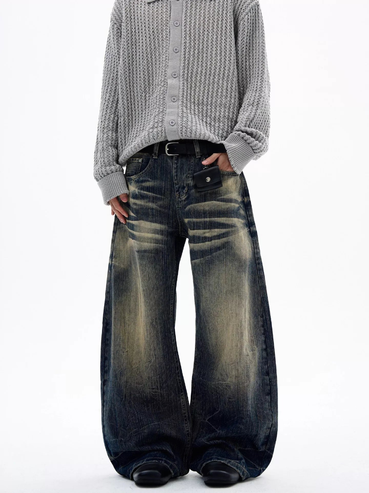 Men's Full Size Vintage Wash Wide Leg Jeans Plus Size