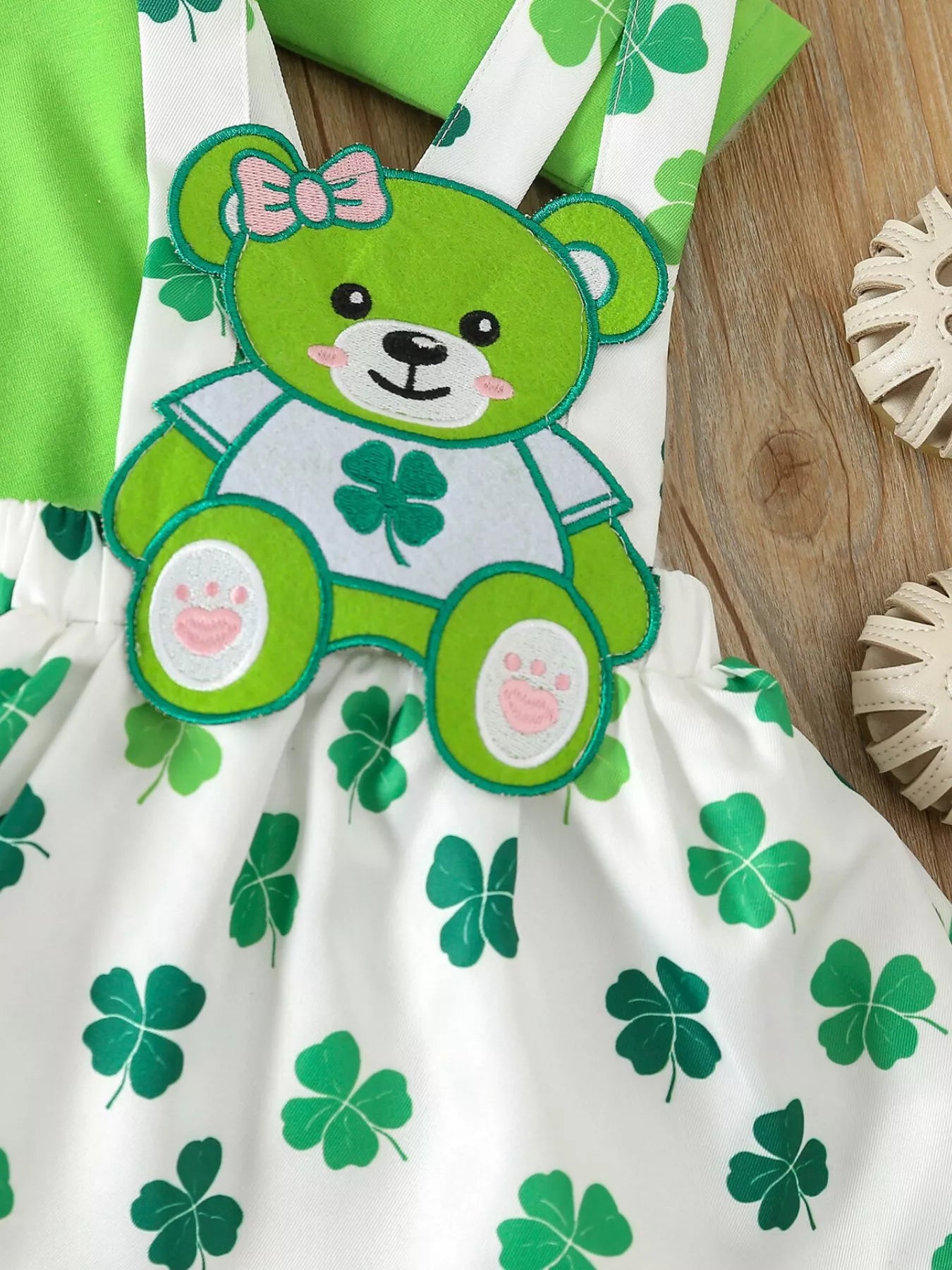 Children's Ruffled Long Sleeve Bodysuit and Overall Dress Set with Headband