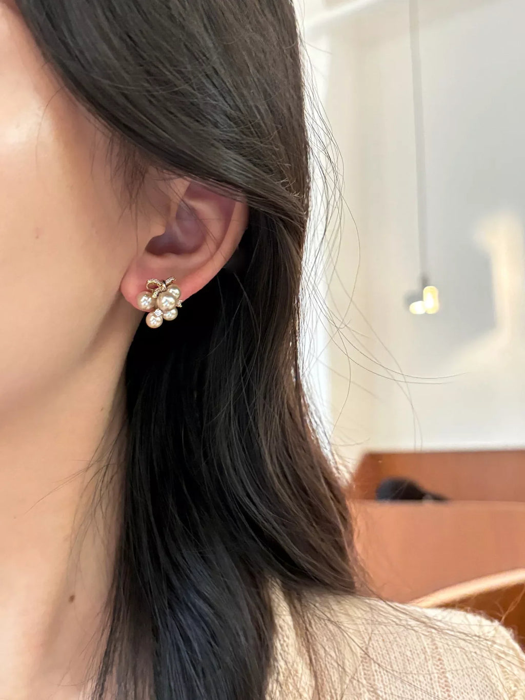 Pearl Cluster Bow Earrings