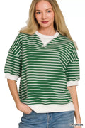 Zenana Striped Rib Banded Sweatshirt