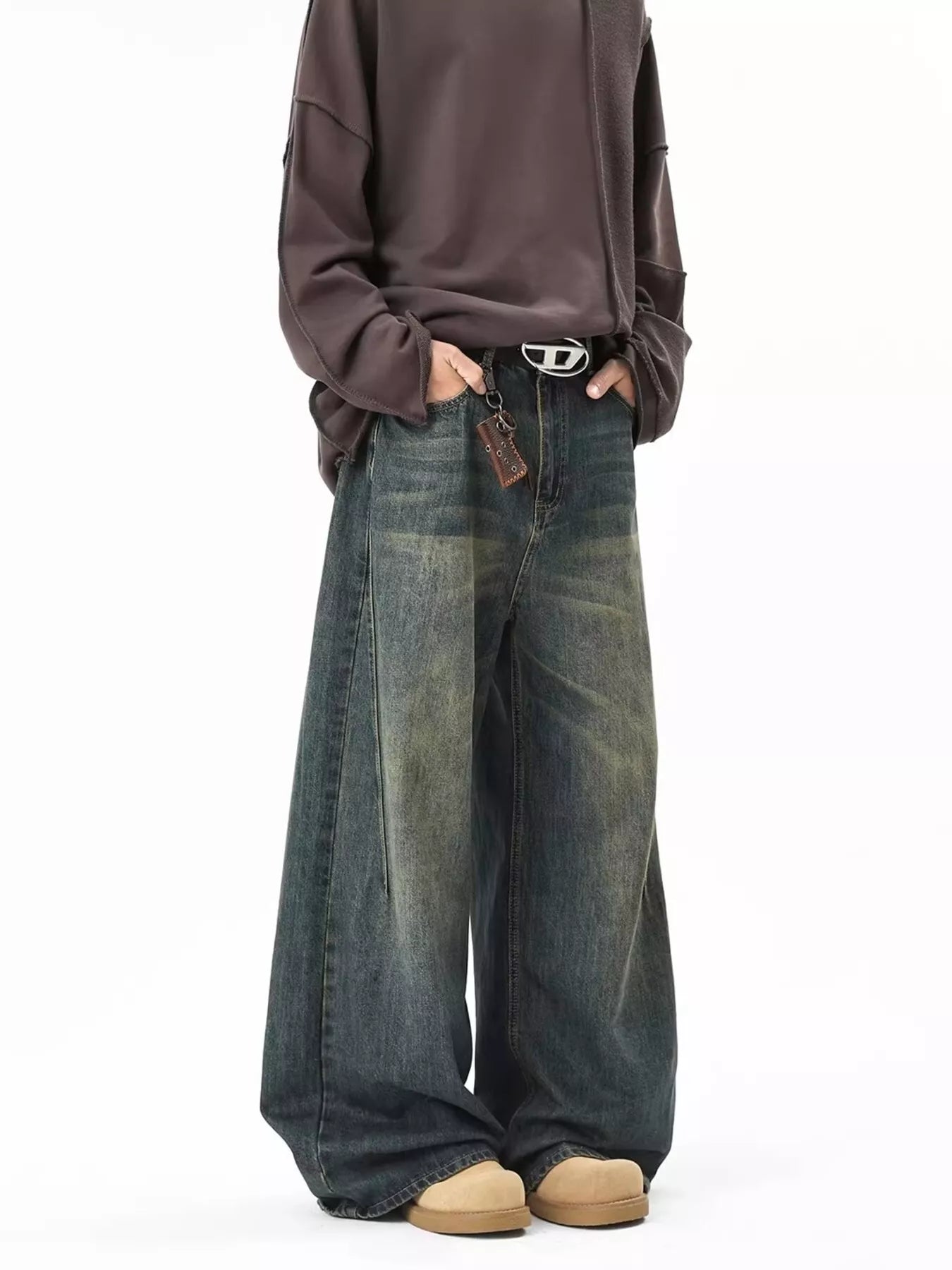 Men's Full Size Vintage Wash Wide Leg Jeans Plus Size