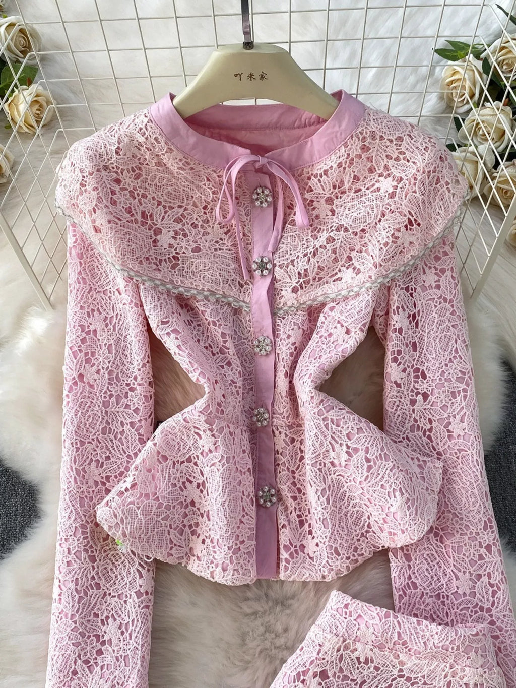 Lace Button Up Top and Skirt Set