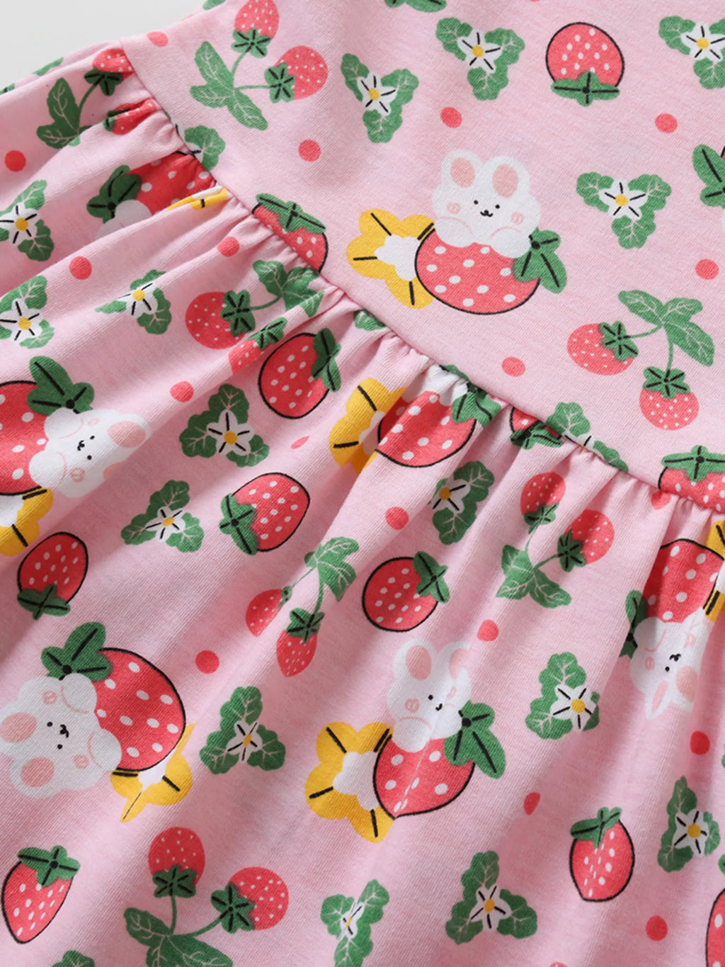 Children's Strawberry Print Ruffle Sleeve Dress