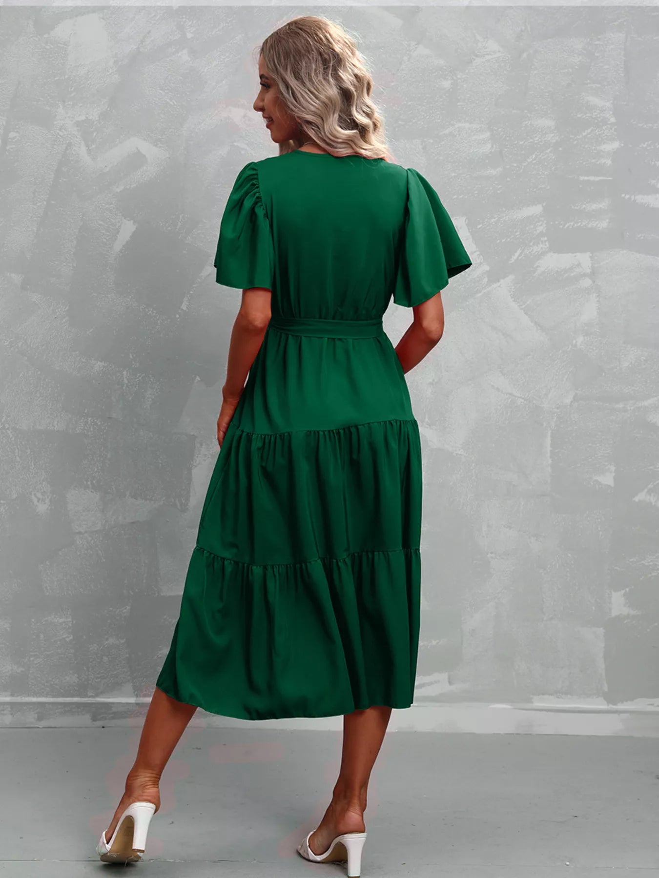 Flutter Sleeve Tiered Midi Dress