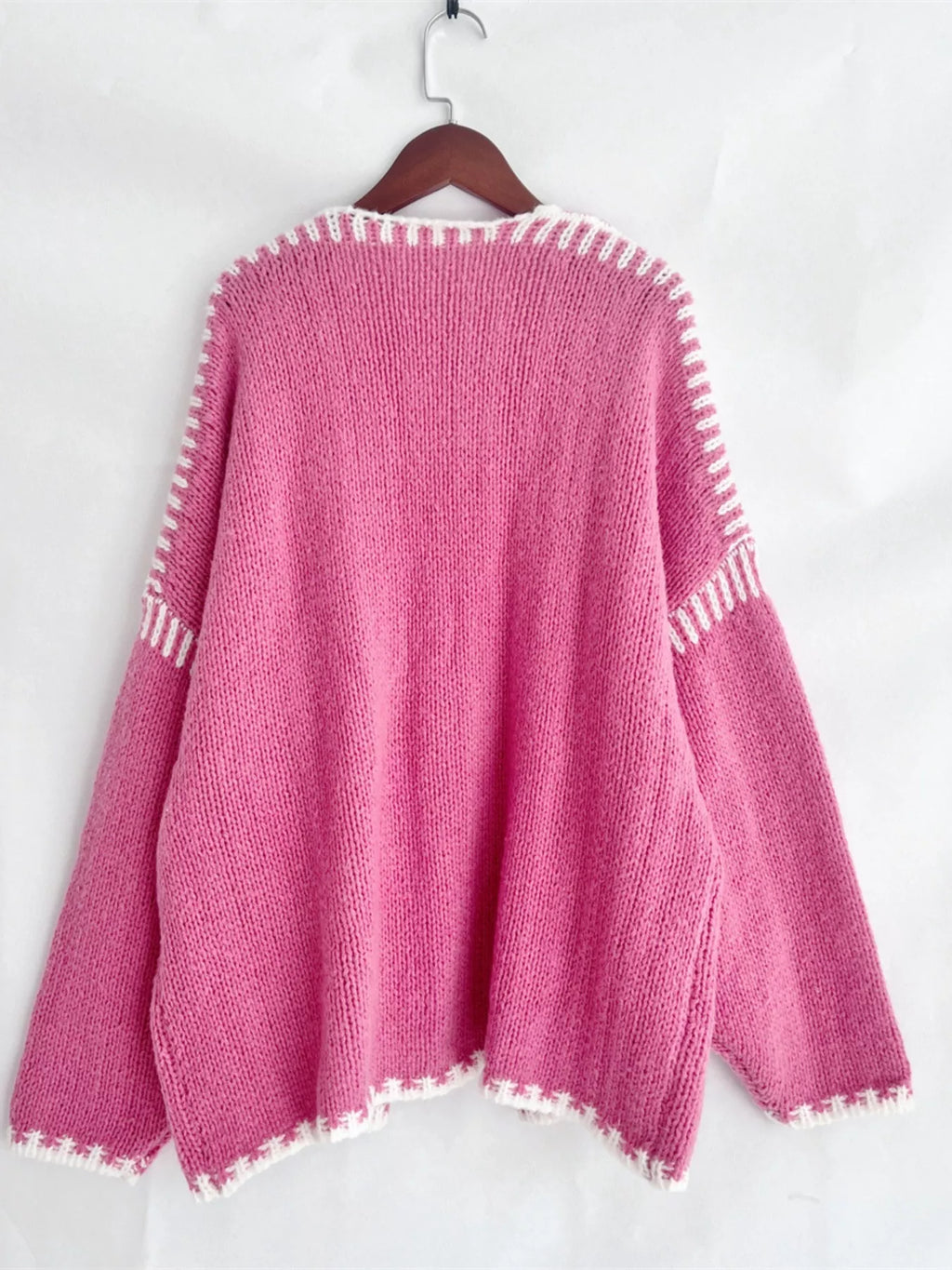 Contrast Trim Open Front Cardigan