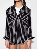 Striped Collared Neck Long Sleeve Shirt