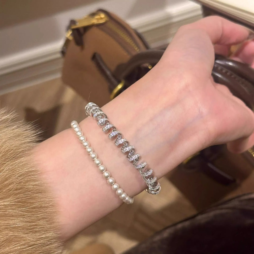 Alloy Zircon Silver-Plated Coil Bracelet