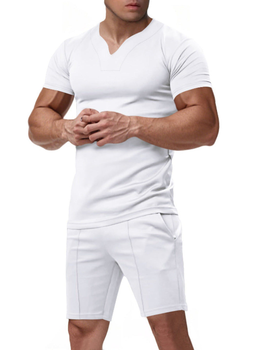 Men's Full Size V-Neck Short Sleeve T-Shirt and Shorts Set Plus Size