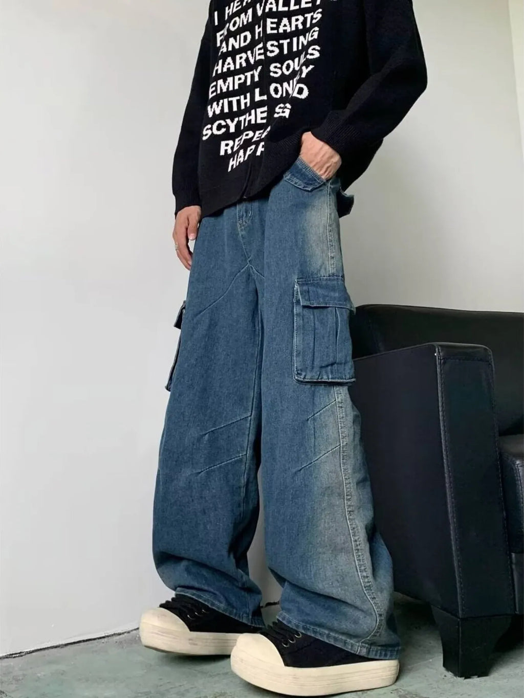 Men's Full Size Cargo Wide Leg Baggy Jeans Plus Size