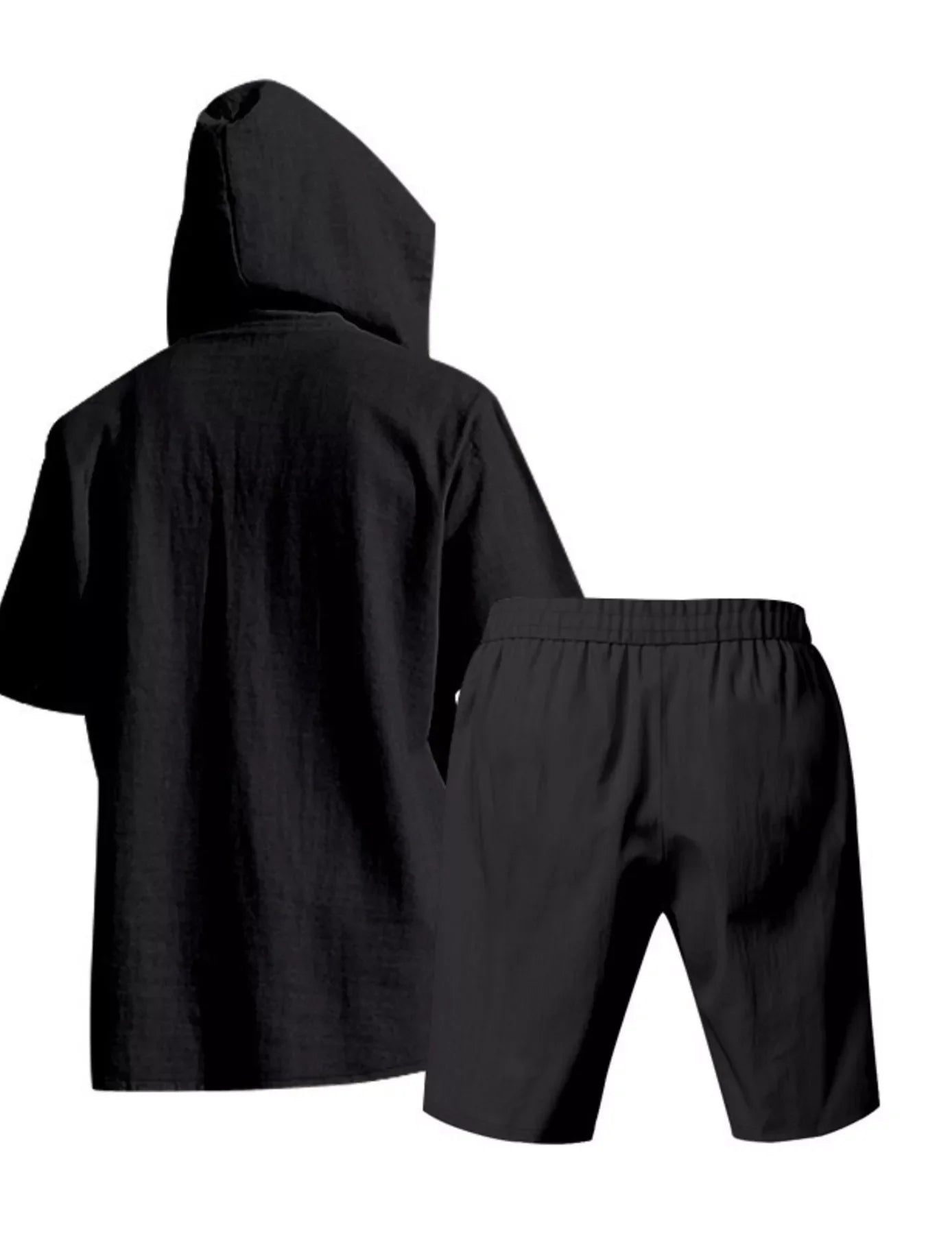 Men's Full Size Casual Short Sleeve Hooded Top & Shorts Set Plus Size
