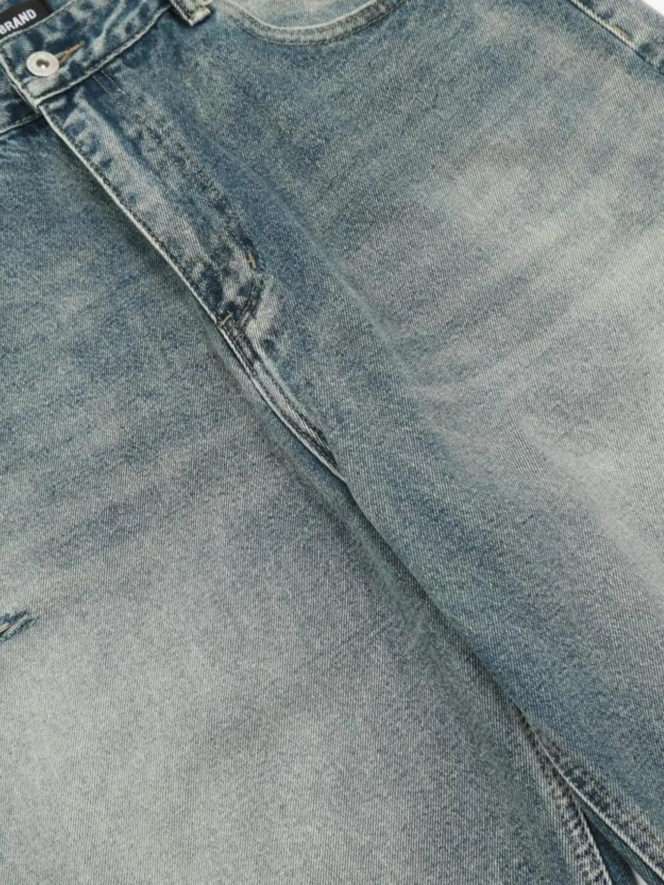 Men's Distressed Wide Leg Vintage Wash Jeans