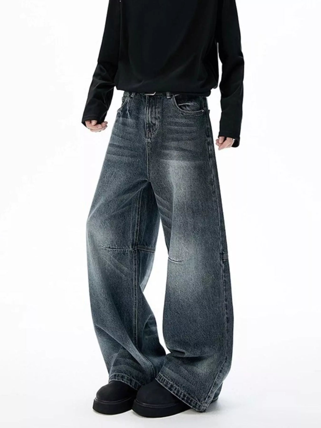 Men's Full Size Washed Wide Leg Jeans Plus Size