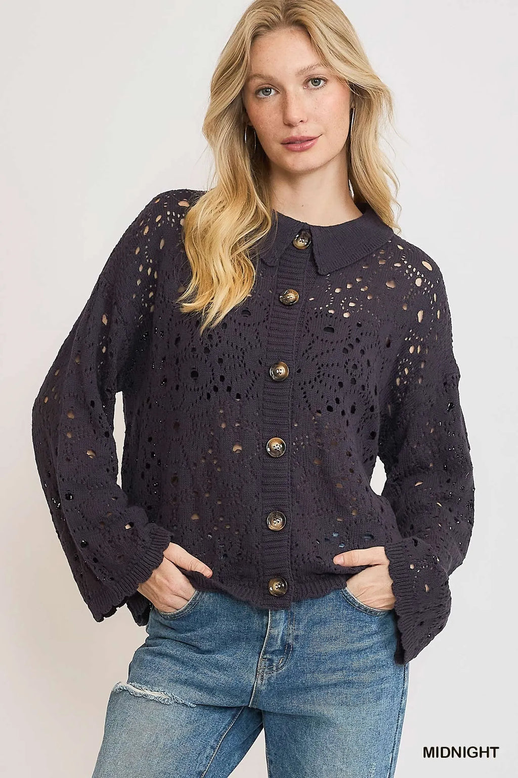 Umgee Hollow Out Button Down Cardigan
