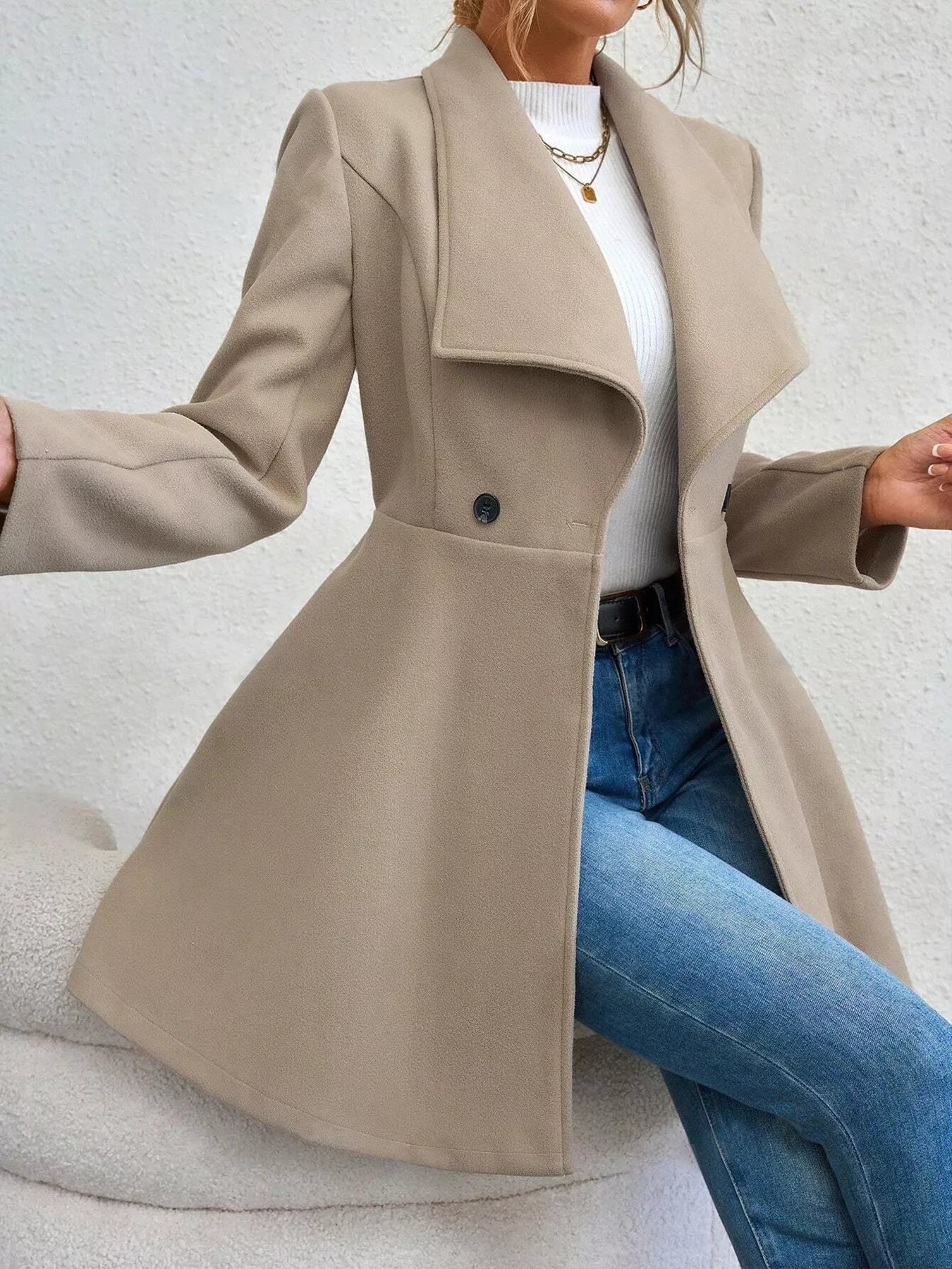 Double-Breasted Wool Blend Coat
