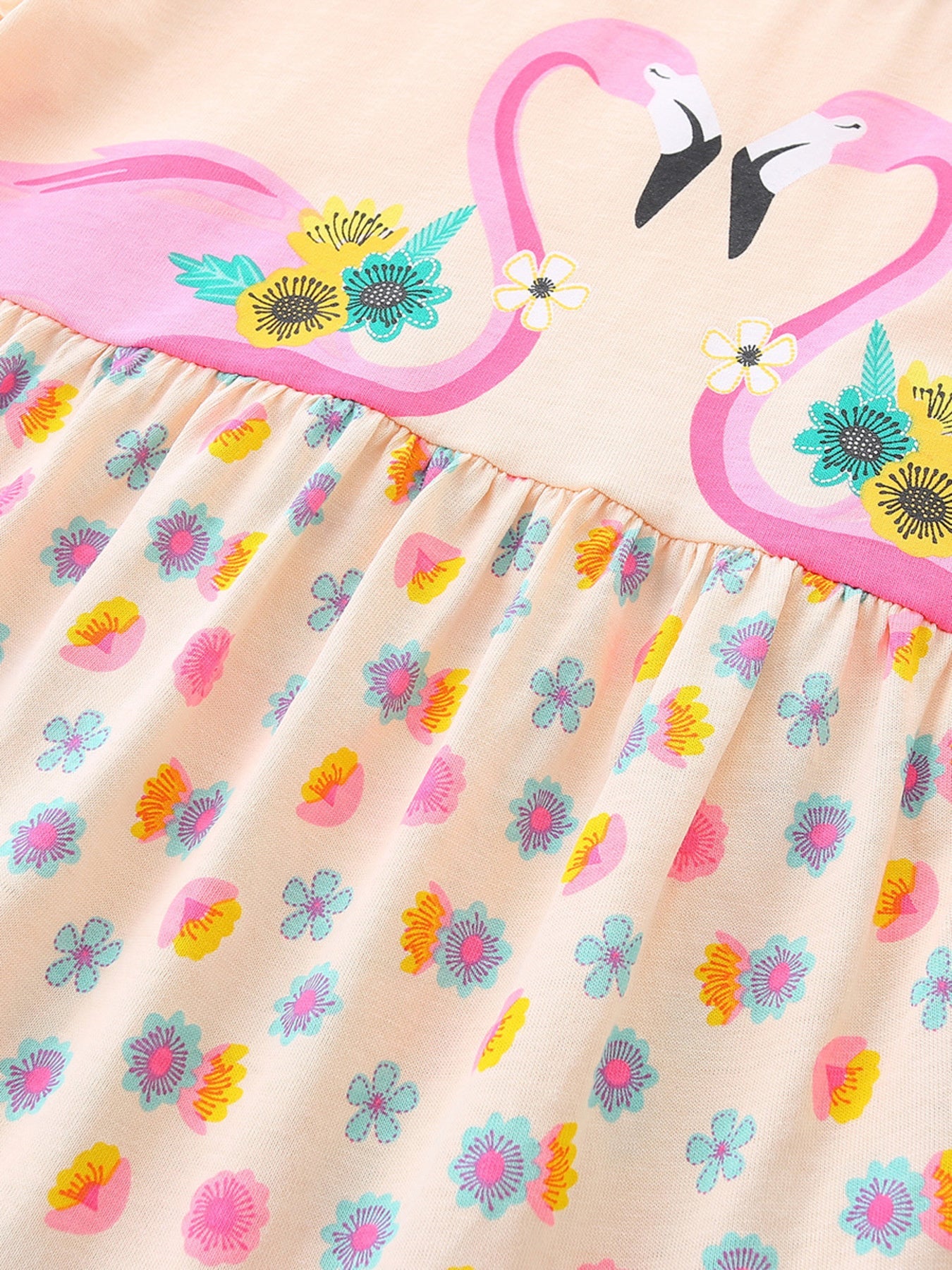 Children's Flamingo Print Tiered Casual Dress