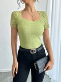 Floral Lace Square Neck T-Shirt