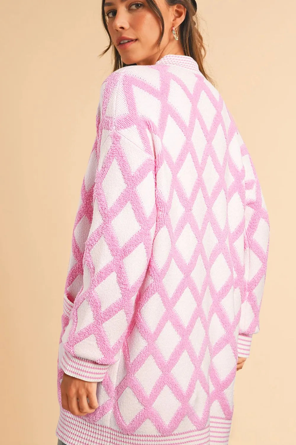 Geometric Open Front Long Sleeve Cardigan