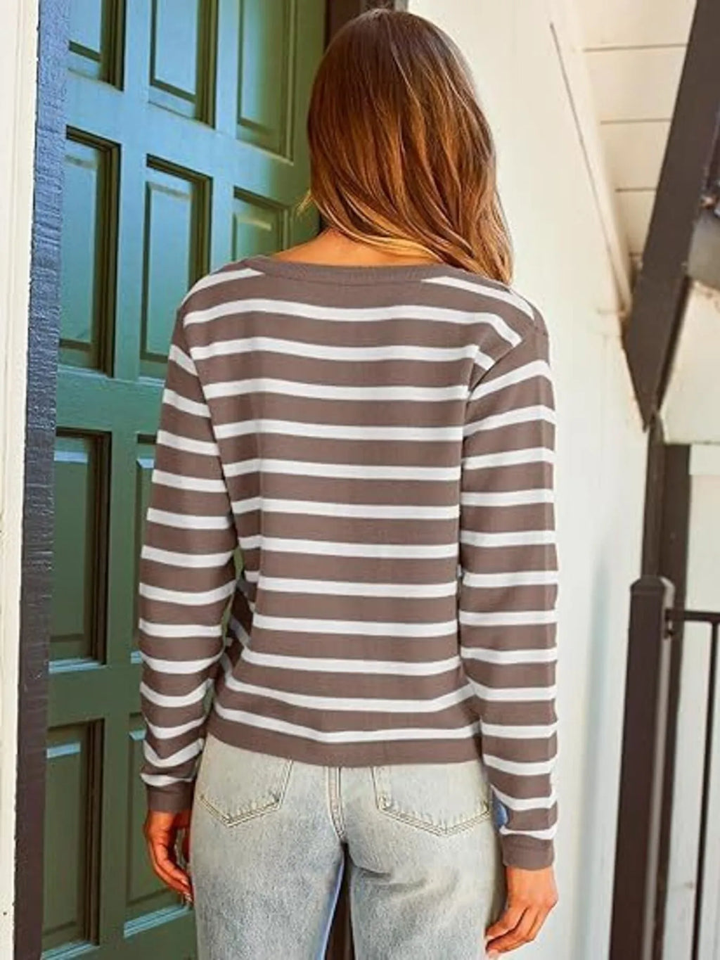 Striped Button-Up Cardigan