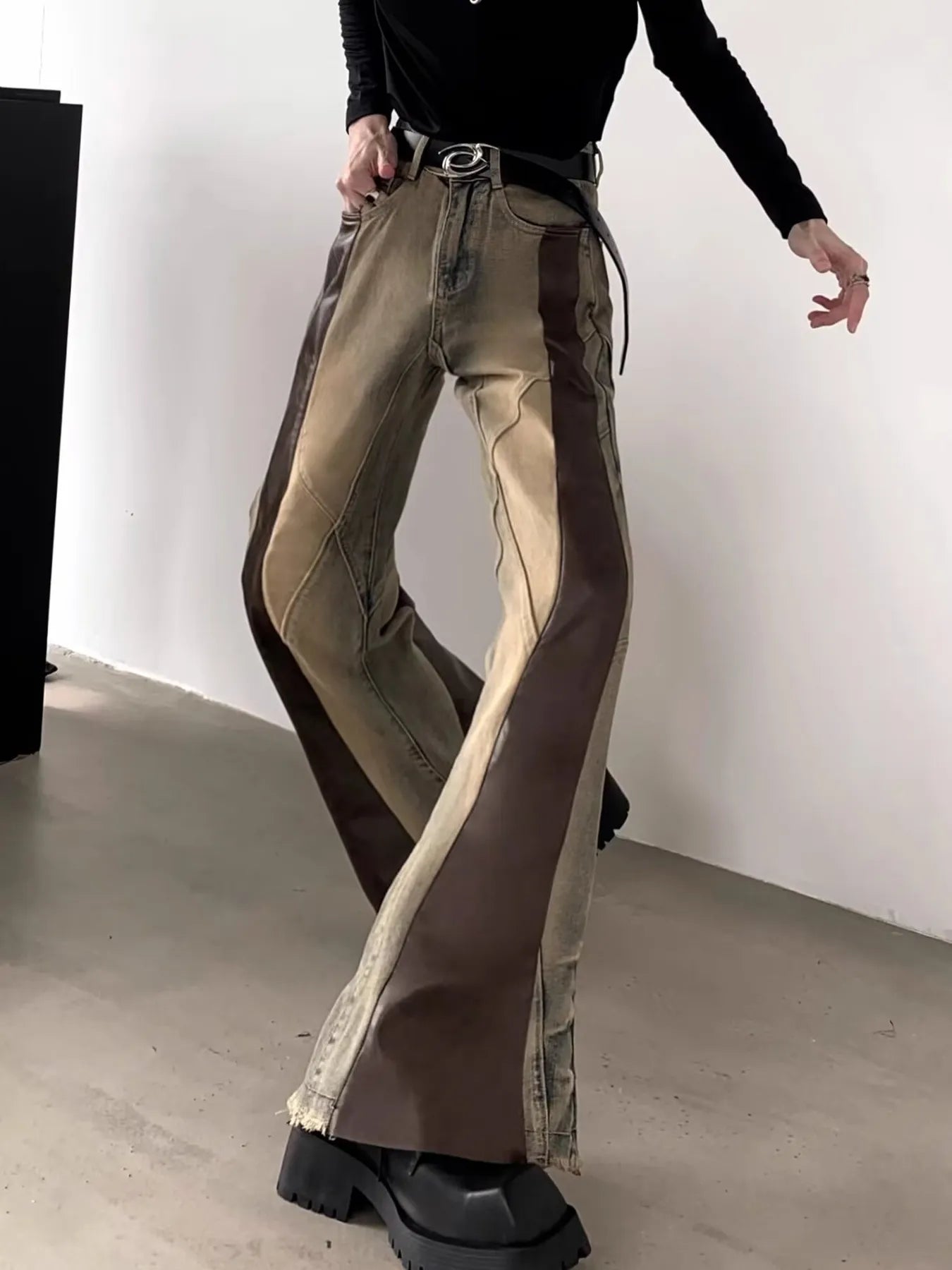 Men's Plus Size Vintage Washed Two-Tone Flare Jeans