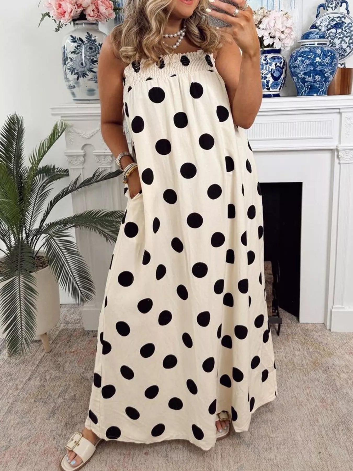 Polka Dot Spaghetti Strap Maxi Dress