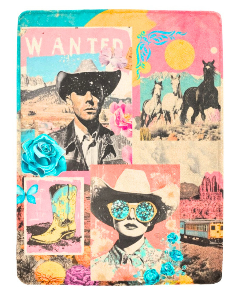 Baha Ranch Pop Western Collage Throw Blanket Ultra-Soft Micro Fleece Blanket 60" x 80" Made in America