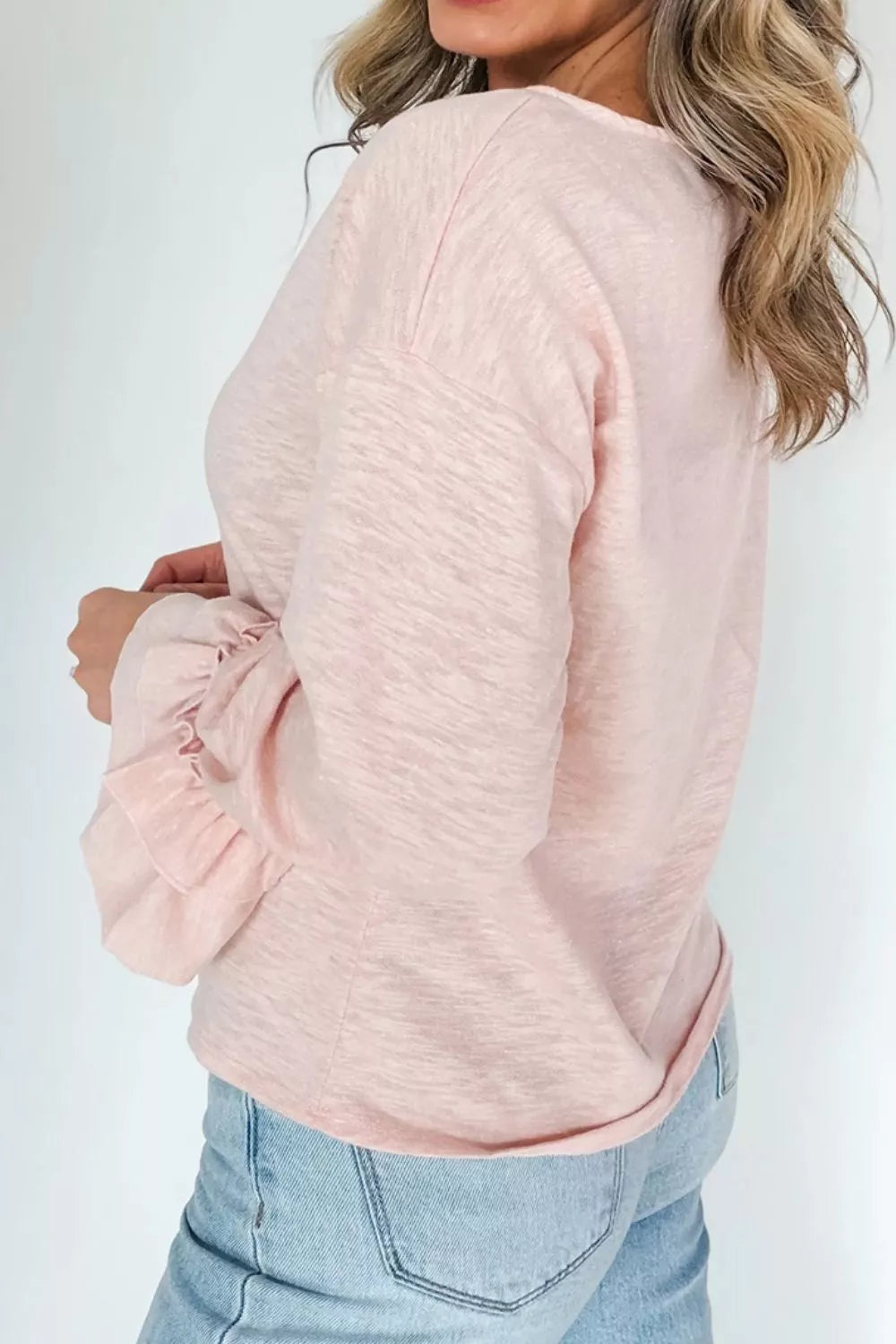 Long Sleeve Ruffle Cuff Casual Elegant Top