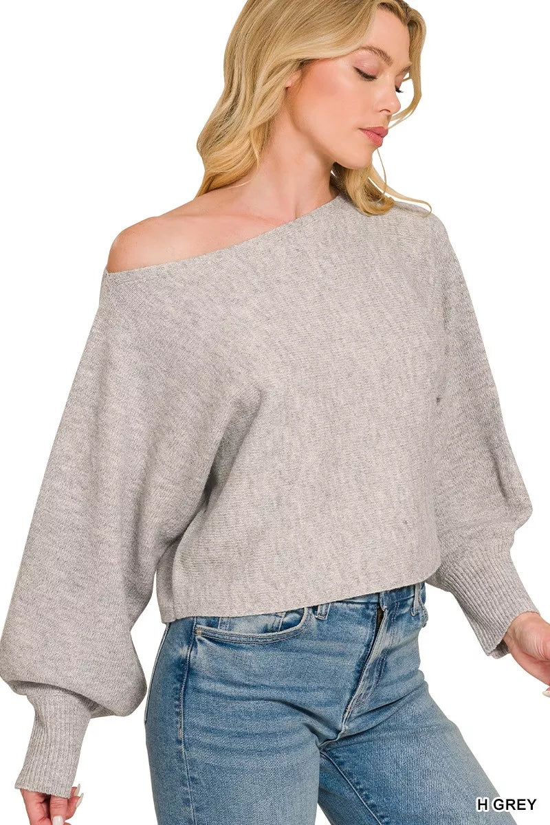 Zenana Boat Neck Balloon Sleeve Sweater