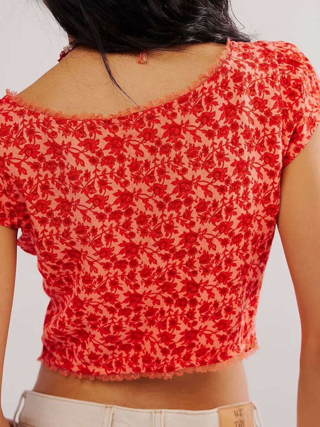 Floral Print Cap Sleeve Cropped Top