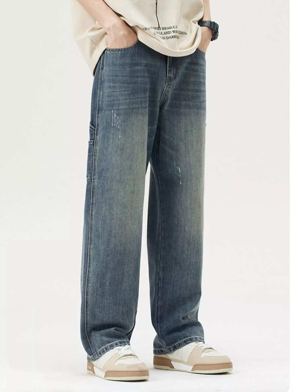 Men's Washed Wide Leg Jeans