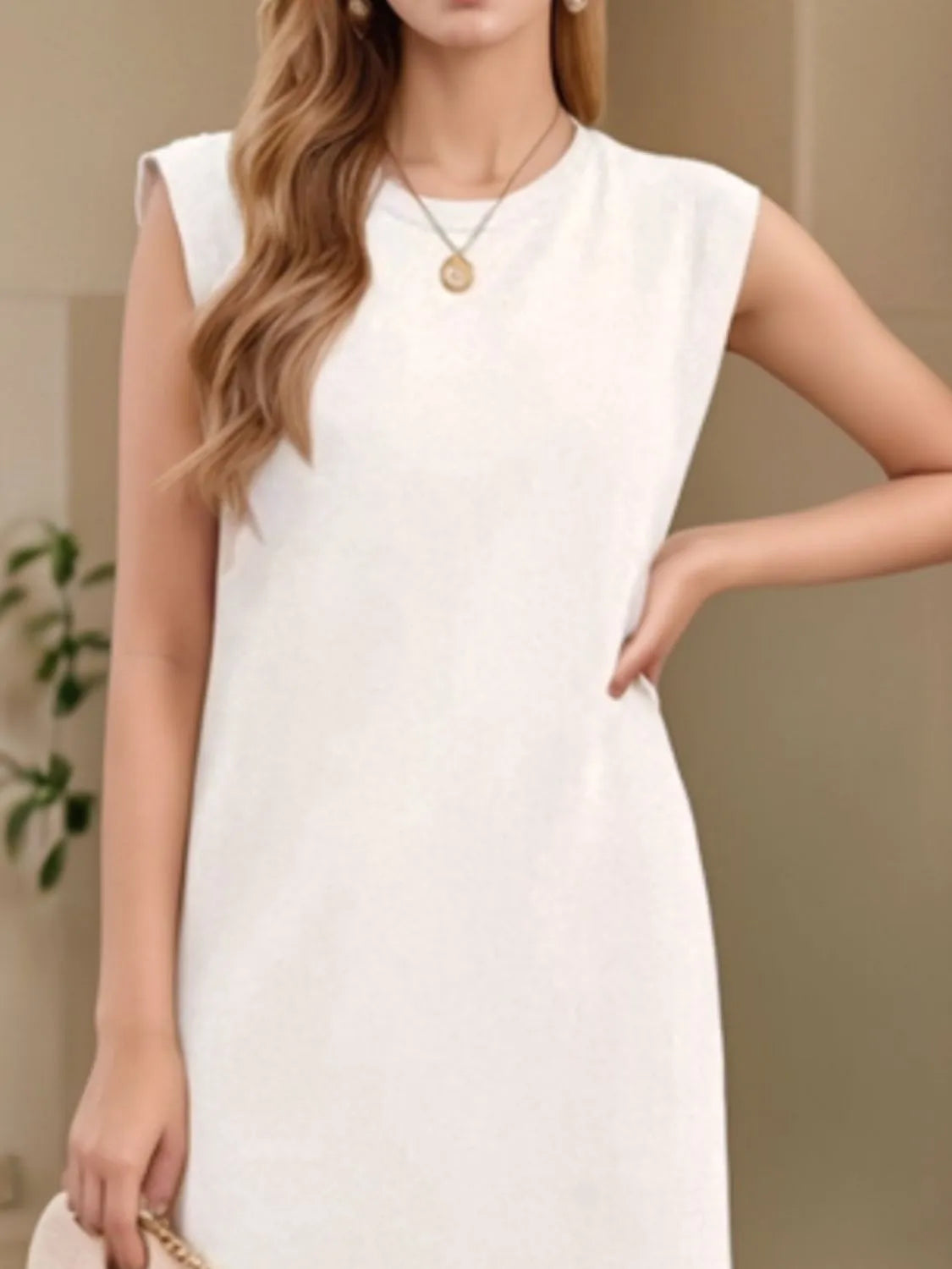 Full Size Slit Round Neck Sleeveless Maxi Tank Dress Plus Size