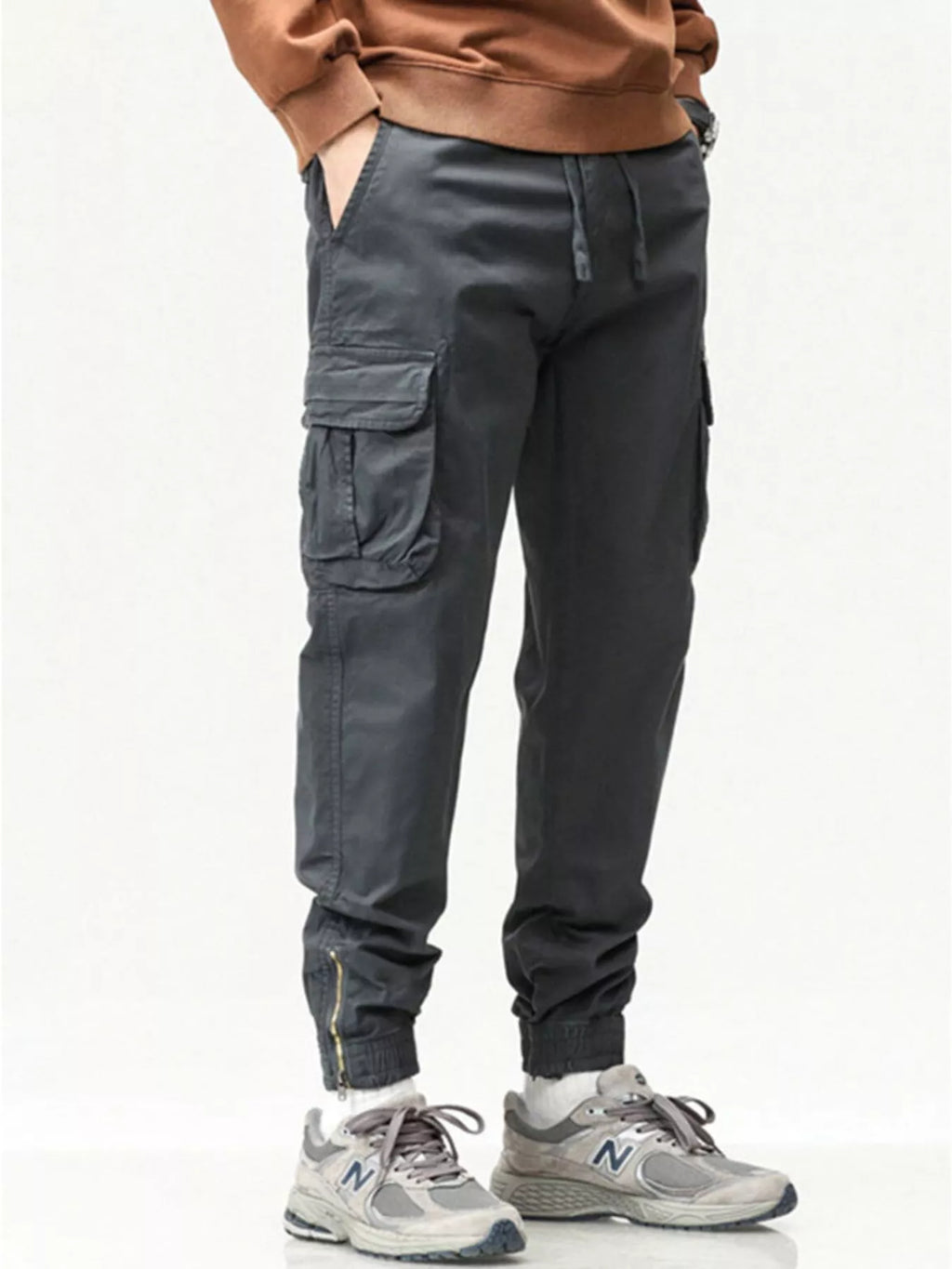 Men's Full Size Casual Cargo Pants with Drawstring Waist Plus Size