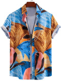 Men's Tropical Print Short Sleeve Button-Up Shirt