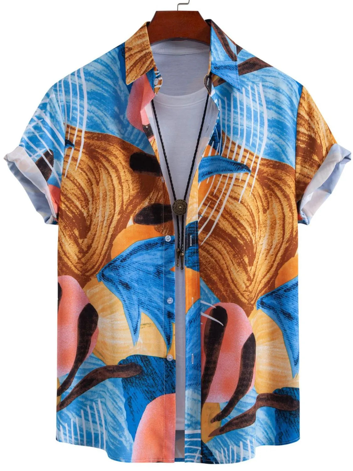 Men's Tropical Print Short Sleeve Button-Up Shirt
