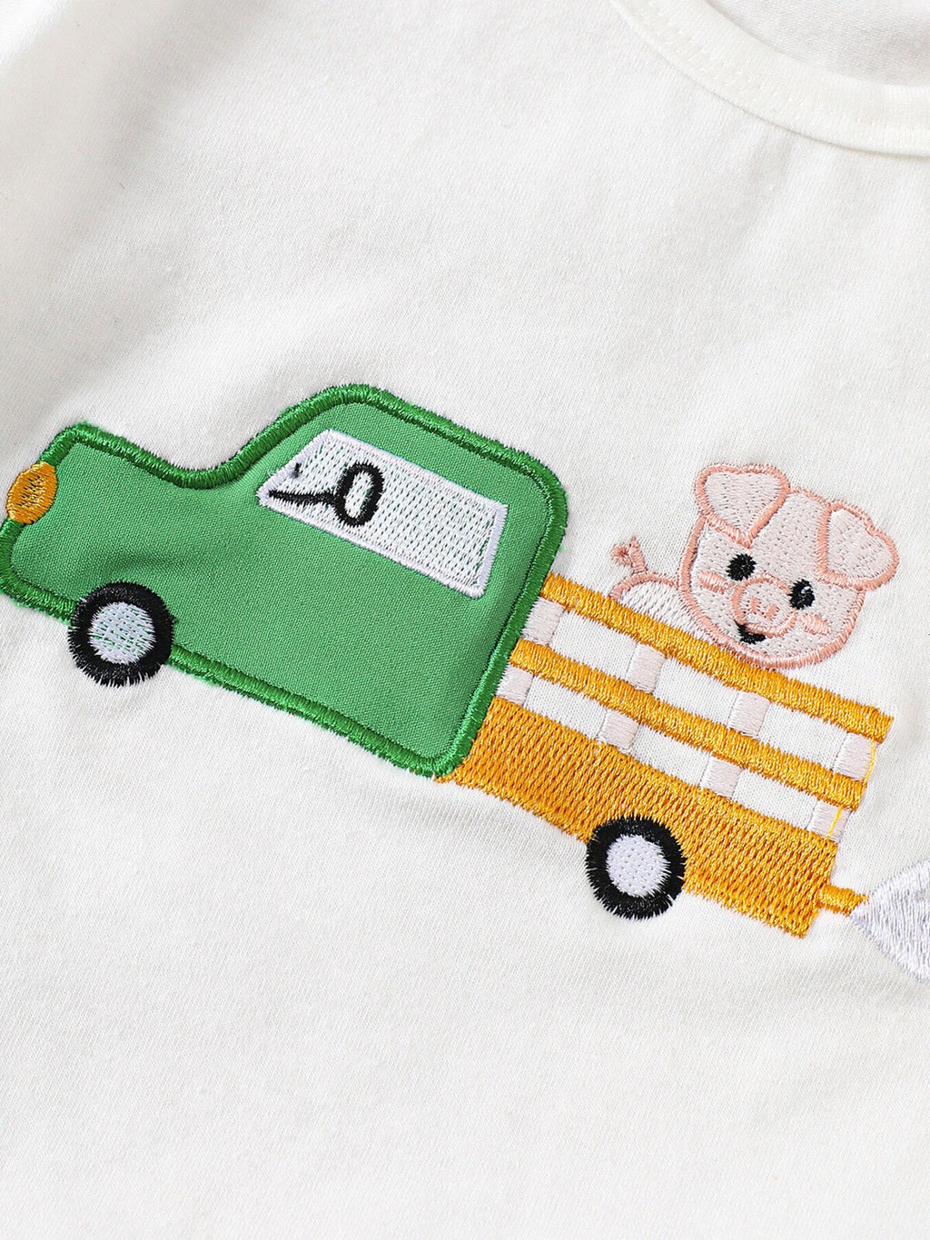 Children's Cartoon Tractor Embroidered Tee and Shorts Set