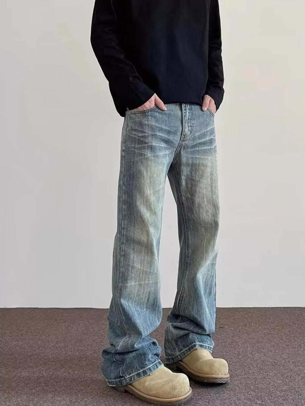 Men's Full Size Vintage Wash Wide Leg Jeans Plus Size