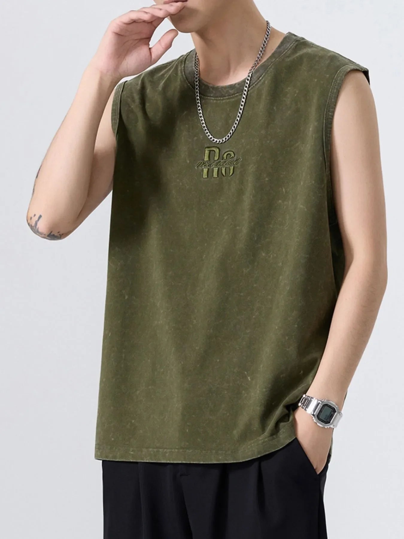 Men's Plus Size Washed Distressed Texture Sleeveless Tank