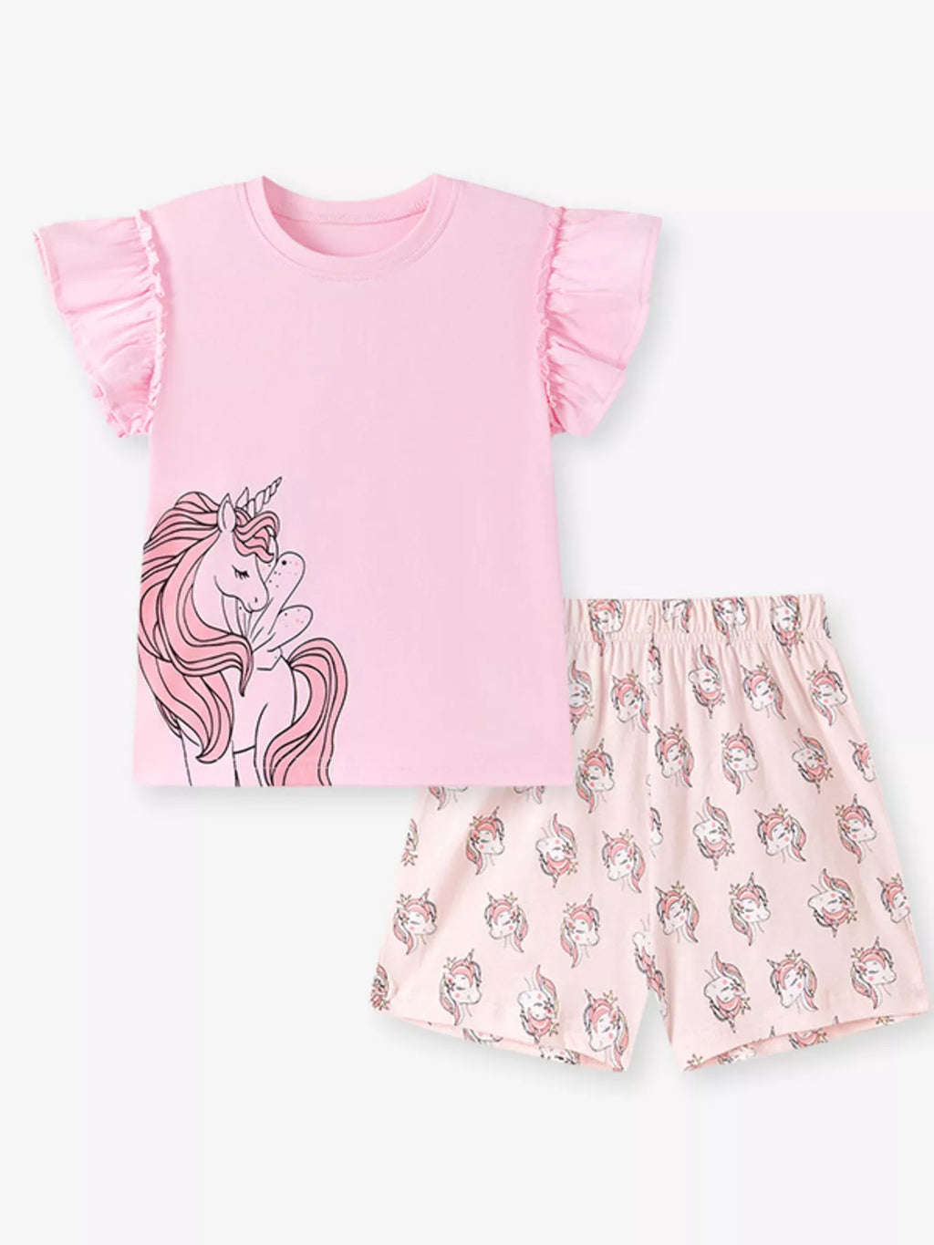 Children's Unicorn Ruffle Sleeve Top and Shorts Set