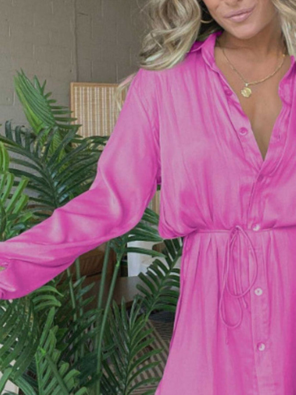 Full Size Button-Down Mini Shirt Dress Plus Size
