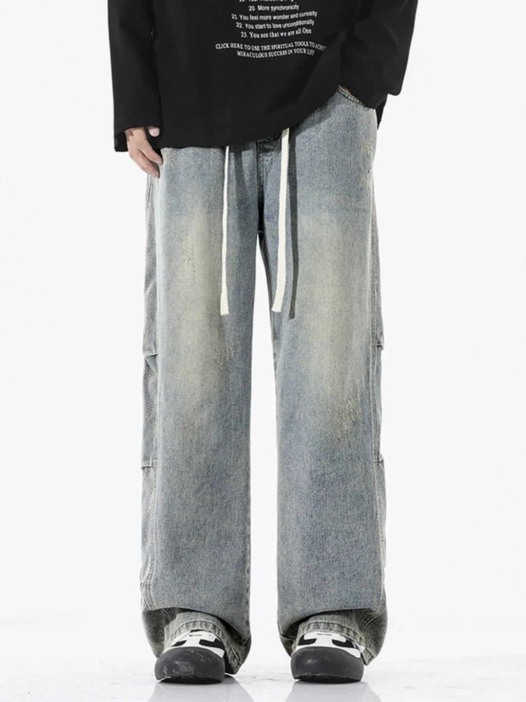 Men's Full Size Vintage Wash Wide Leg Jeans Plus Size