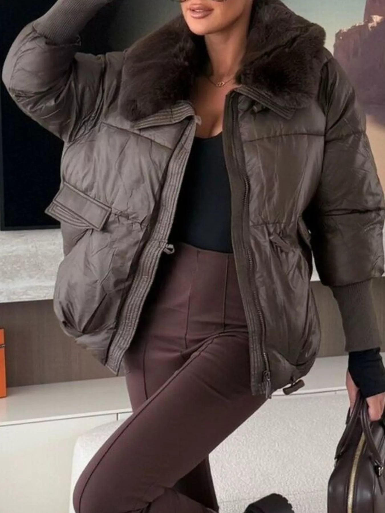 Fur Collar Padded Puffer Jacket
